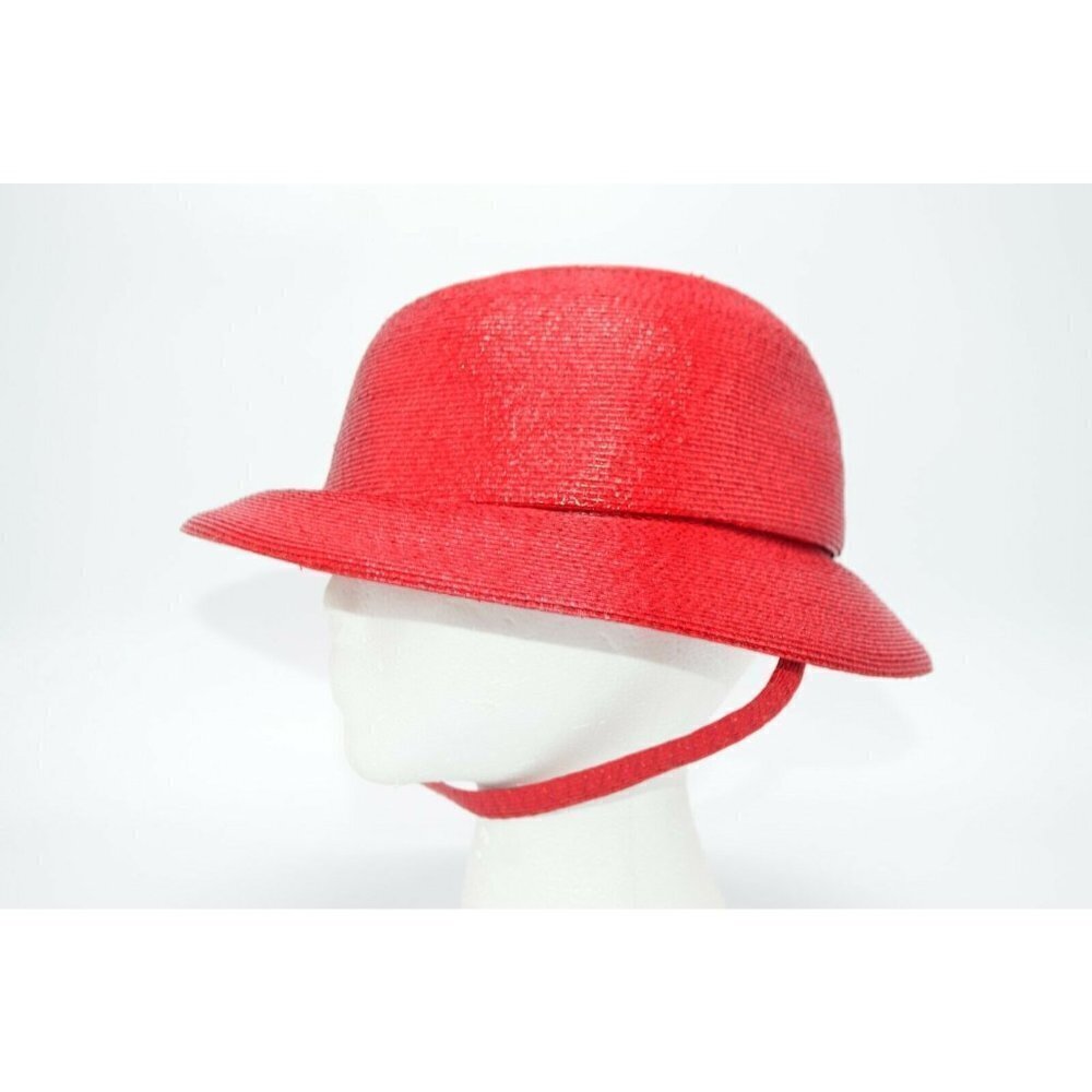 1980s Red Adolfo II Brimmed Straw Hat with Chin